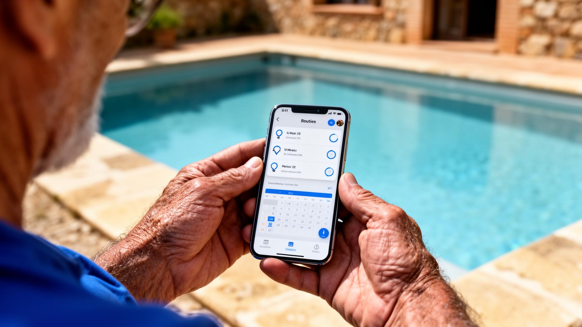 Piscina mediterránea cristalina lista para el mantenimiento